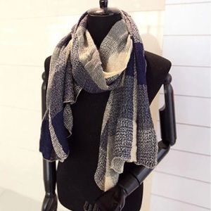 Blue cotton plaid scarf, New