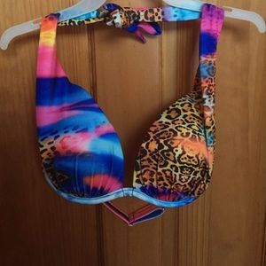 Leopard and rainbow print swimsuit