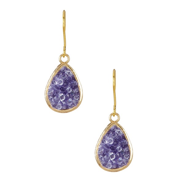 18K Gold Plated Purple Rock and Crystals Earrings - Picture 3 of 4