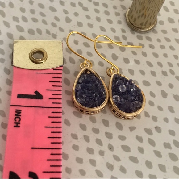 18K Gold Plated Purple Rock and Crystals Earrings - Picture 4 of 4