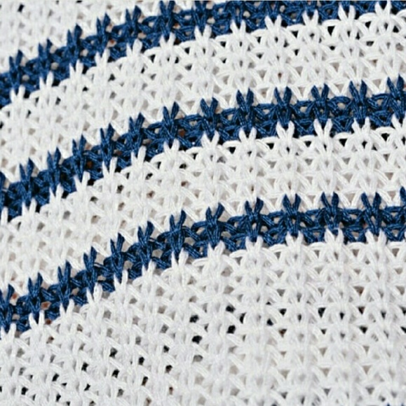 Blue & White Stripe Low Cut Draped Knit Crop Top - Picture 5 of 5