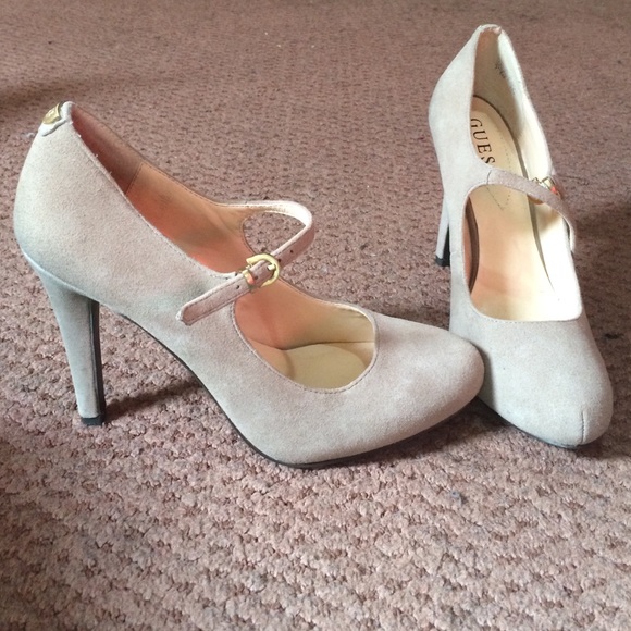 Guess Faux Suede Mary Jane Pumps (Beige)