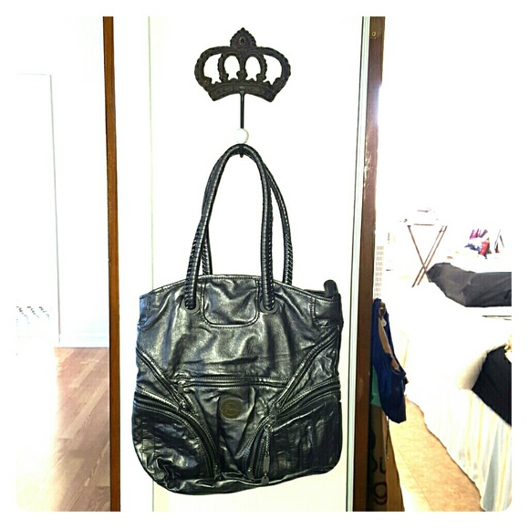 Diesel Silver shoulder bag with moto style details