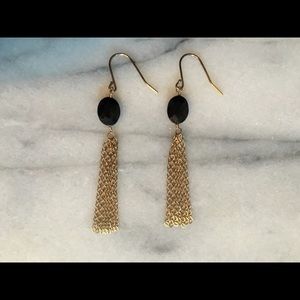 Black faceted spinel tassel earrings