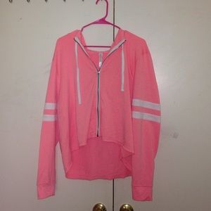 Aéropostale pink jacket with white varsity stripes