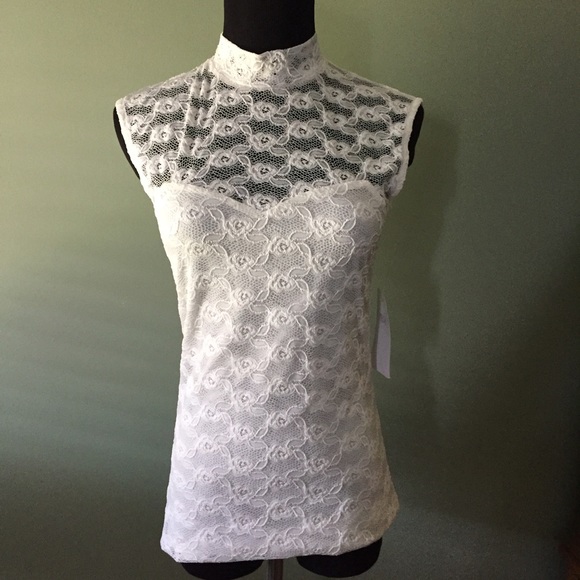 Rumors Tops - Beautiful white high neck sleeveless blouse
