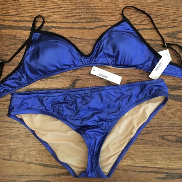 J Crew Metallic Blue Bikini L - New