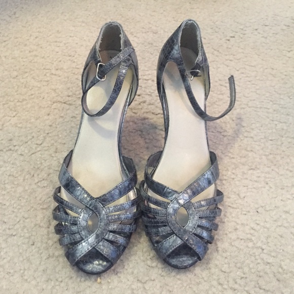 Gray "snake skin" strappy heels