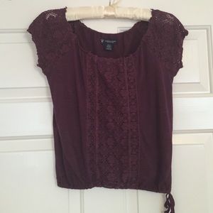 Burgundy Lace Panel Top