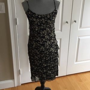 Armani Collezioni black & gold tiered lace dress.