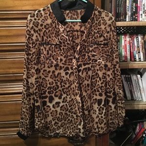 NWOT leopard cheetah sheer button up size S