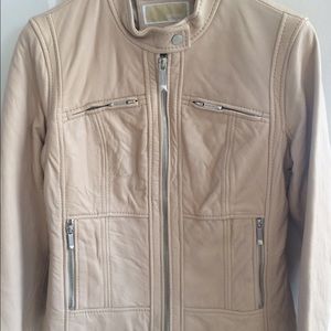 NWT MICHAEL KORS SAND COLORED LEATHER JACKET