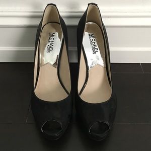 MICHAEL Michael Kors black suede open toed heels