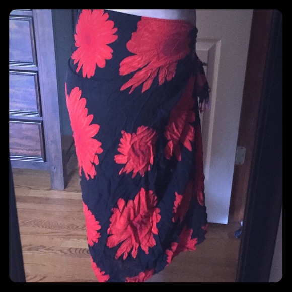 Bright reddish orange floral beach sarong