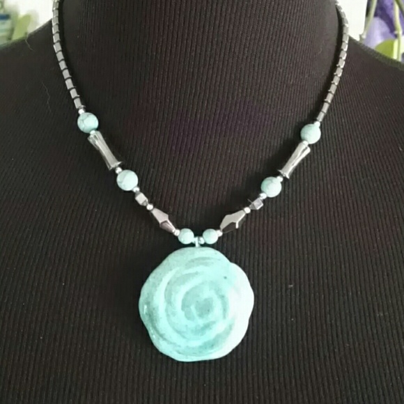 Turquoise  rose necklace