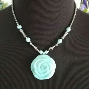 Turquoise  rose necklace