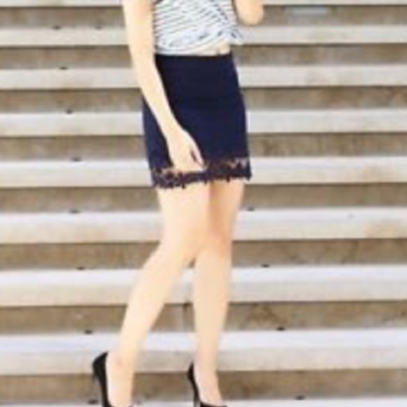 Zara Navy Blue Skirt with Lace Flowers - Picture 2 of 3