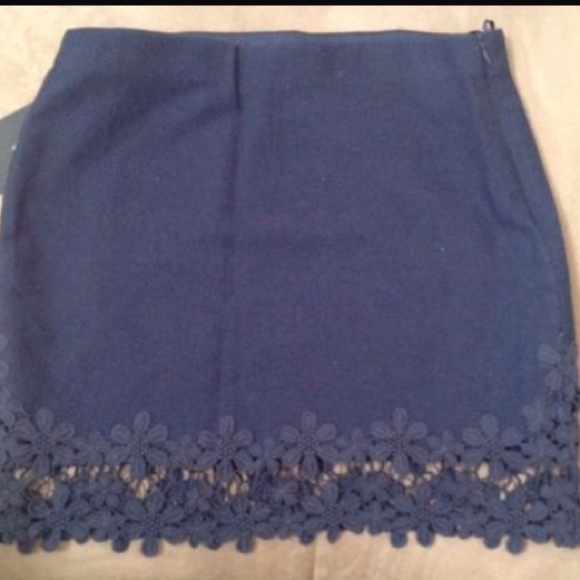 Zara Navy Blue Skirt with Lace Flowers - Picture 3 of 3