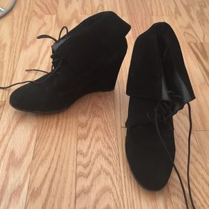 Zara suede folder over wedge booties