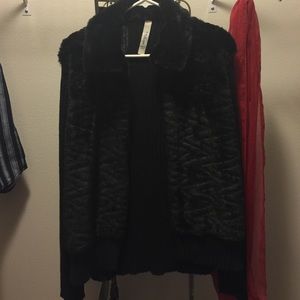 Zip up faux fir front sweater