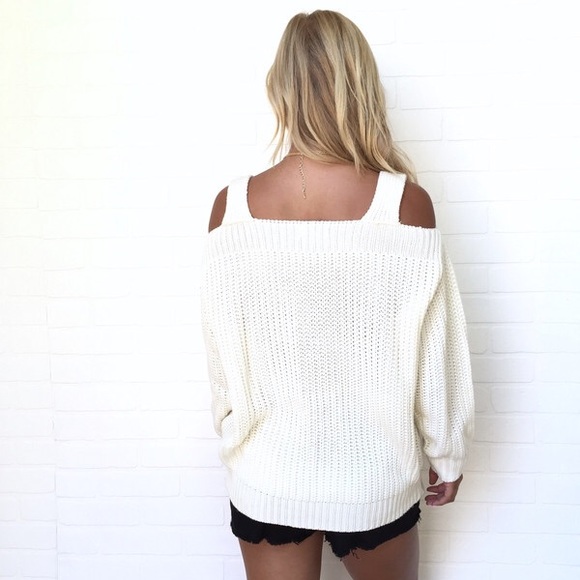 Shrug It Off Ivory Cold Shoulder Knit Sweater - Picture 4 of 4