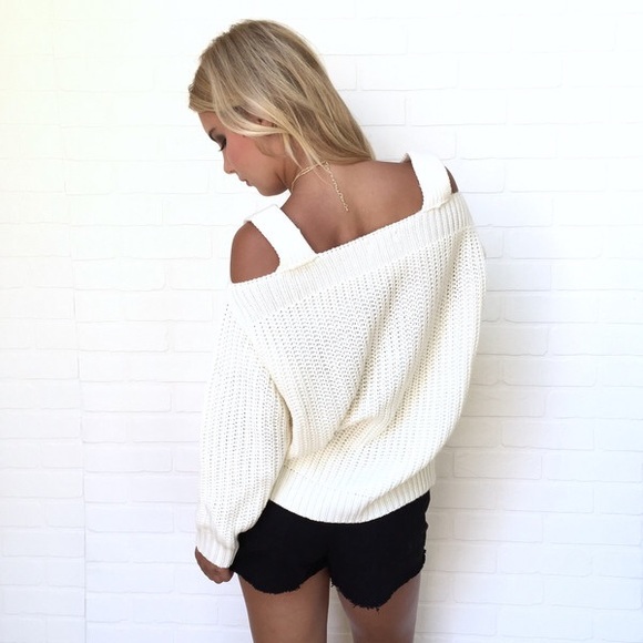 Shrug It Off Ivory Cold Shoulder Knit Sweater - Picture 3 of 4