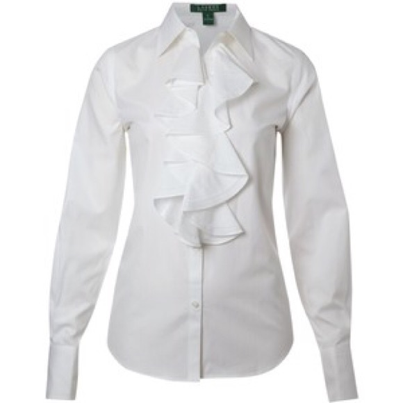 ✏️SALE✏Ralph Lauren ️White Ruffle Front Blouse