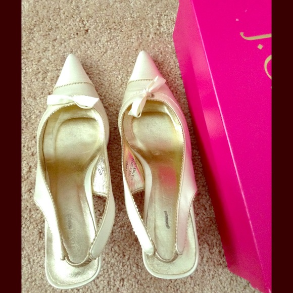 J. Crew Ivory Satin Slingback Heels 6.5 6 1/2 - image 1