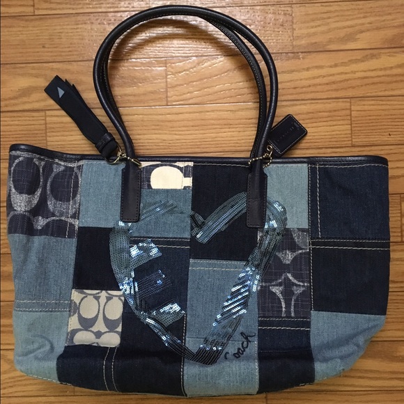 COACH POPPY DENIM PATCHWORK SEQUIN HEART 17054