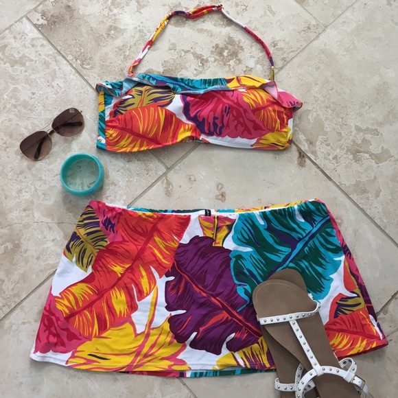 🌺🌴🌺 Palm print tropical skirted bikini
