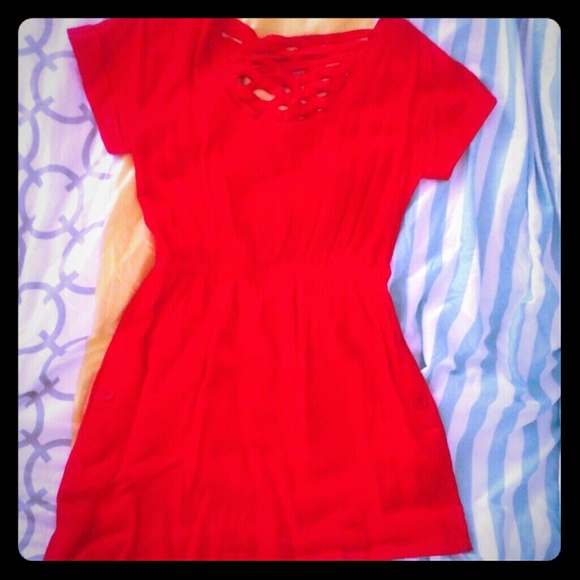 Bright red dress. Ready for street wear.
