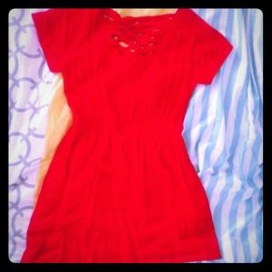 Bright red dress. Ready for street wear.