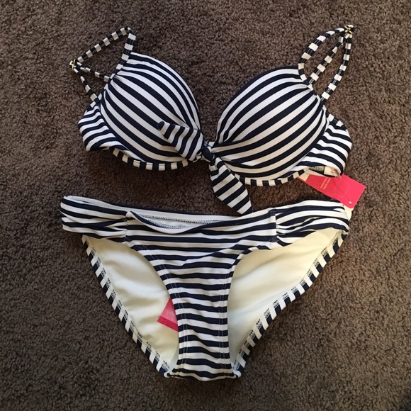 Navy & White striped bikini set (M top, S bottom)
