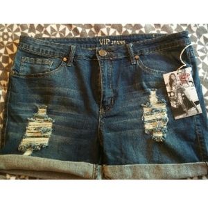 Distressed VIP jean shorts