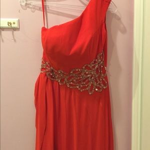 Red One shoulder dress