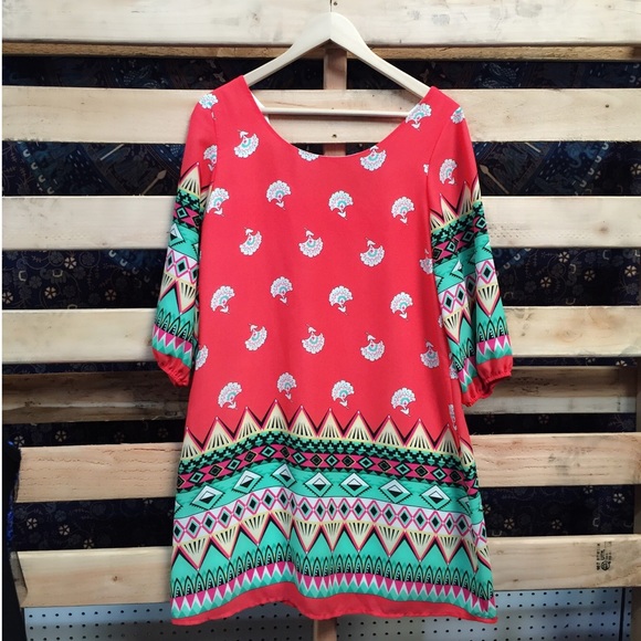 Coral Printed Shift Dress