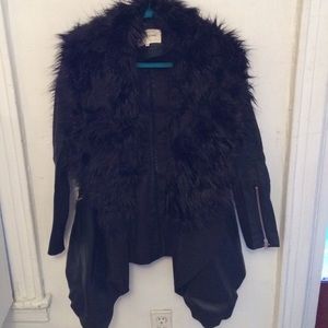 River Island Black Leather Look Faux Fur Jacket