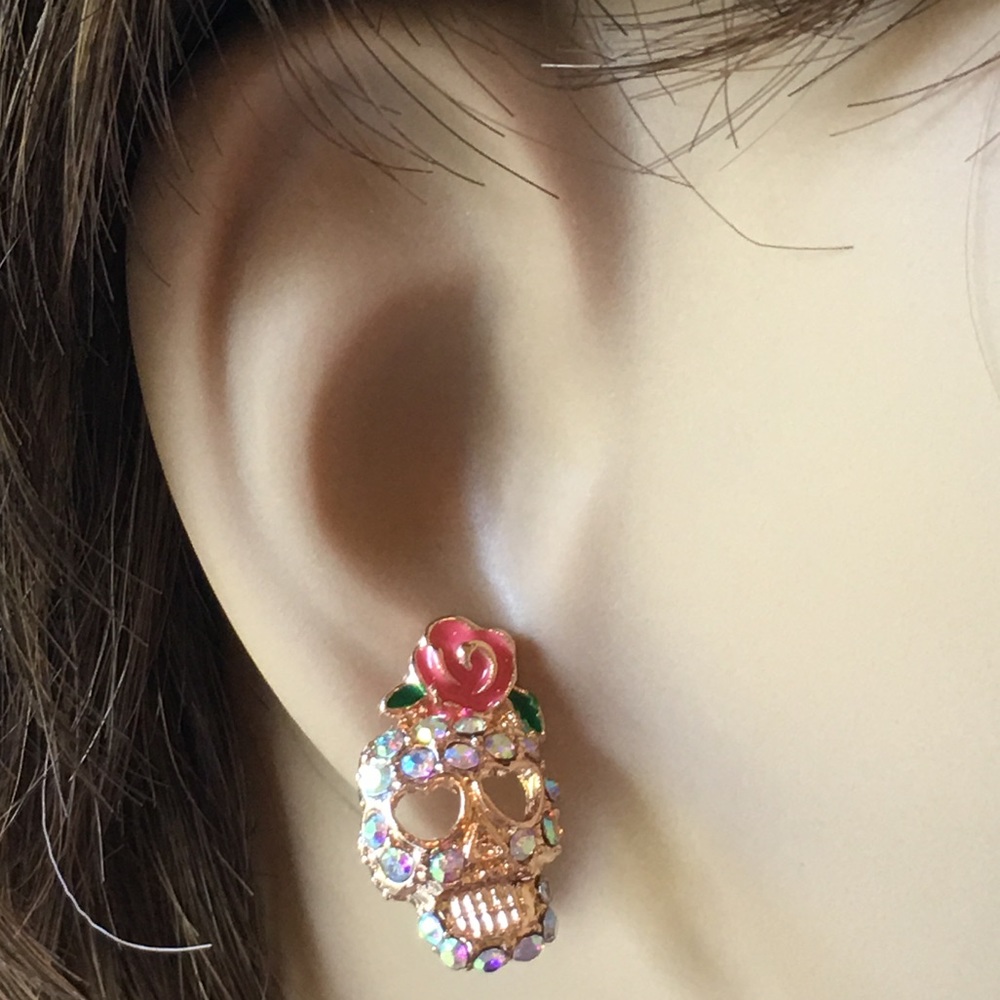 Pink Skull Earrings - Picture 2 of 9