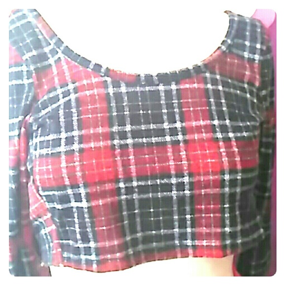 Cute red black plaid crop top