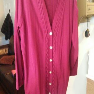 Land's End Maroon Cardigan with Gold Buttons