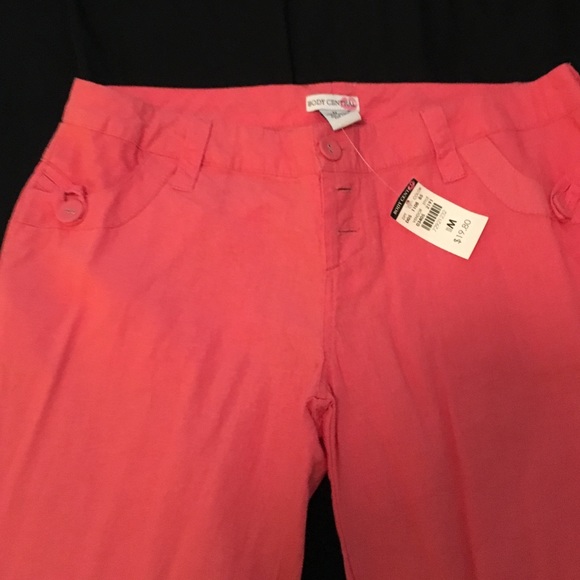 Coral linen wide leg low rise pants