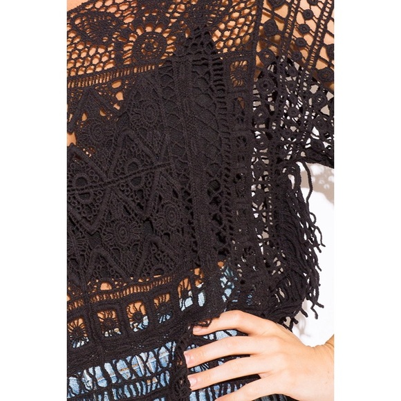 Black Crochet Fringe Cover Up Top #590 - Picture 3 of 3