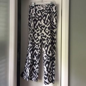 Ann Taylor loft linen ikat pants, navy and white 4