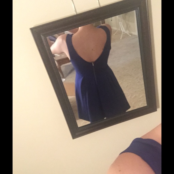 Navy blue low cut fit and flare dress - Picture 2 of 4