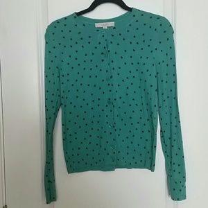 LOFT-Teal cardigan with black hearts  - sz S