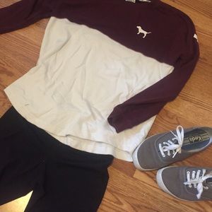 PINK Victoria's Secret Maroon and White Top