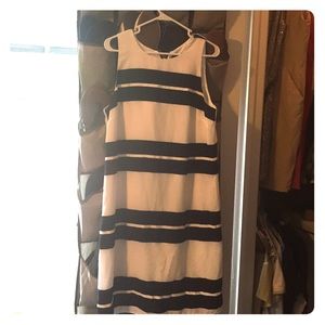 Navy blue and white sheath dress