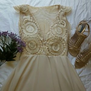 Cap Sleeve Cream Lace Top Maxi Custom Made