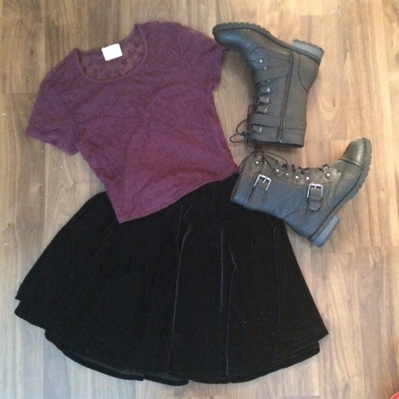 Black velvet mini circle skirt with elastic waist