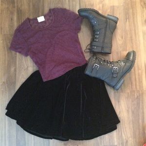 Black velvet mini circle skirt with elastic waist